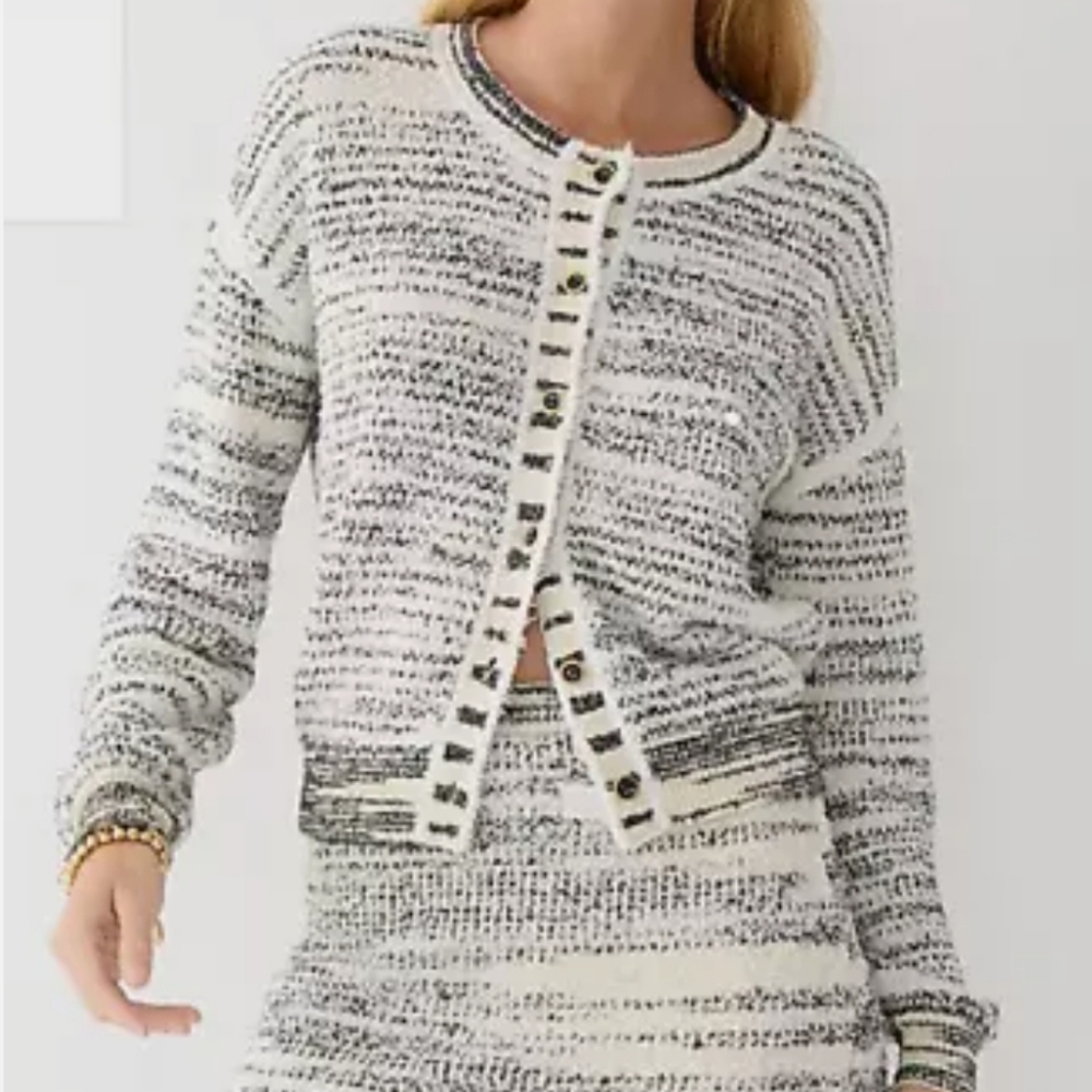 J. Crew Space-dyed Textured Cardigan Sweater Ivory/Black Size Large